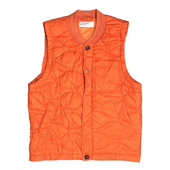 Universal Works Carlton Quilted Padded Orange Zip Gilet Vest Jacket Mens Medium - Picture 1 of 9